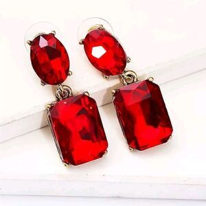 Ruby Red Rhinestone Drop Earrings